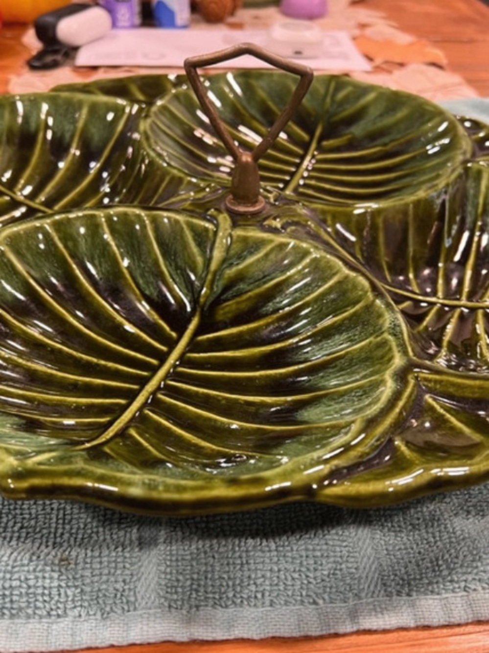 Green Leaf Ceramic Serving Tray - Decorative Home Dining Platter